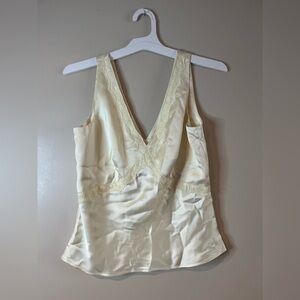 A New Day Cream V-Neck Lace Trim Satin Tank Top